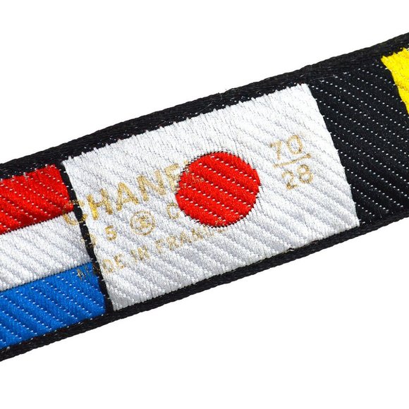 CHANEL CC Logos National Flag Buckle Belt Canvas 70/28 95C Multi Color 30901- - Picture 6 of 7